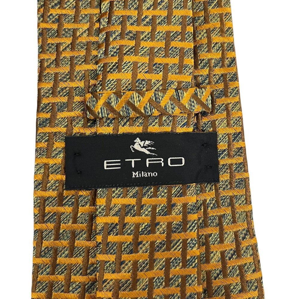 Etro La Nuova Tradizione Men's Tie Basketweave Green & Copper Silk 3.75" x 57.5"
